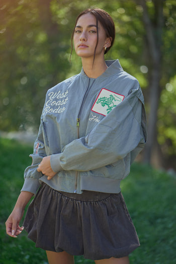 Davi & Dani West Coast Rodeo Bomber Jacket in Mint Sage