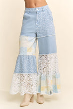 Load image into Gallery viewer, Davi &amp; Dani Denim Blocked Patchwork Print and Lace Pants in Light Denim Multi

