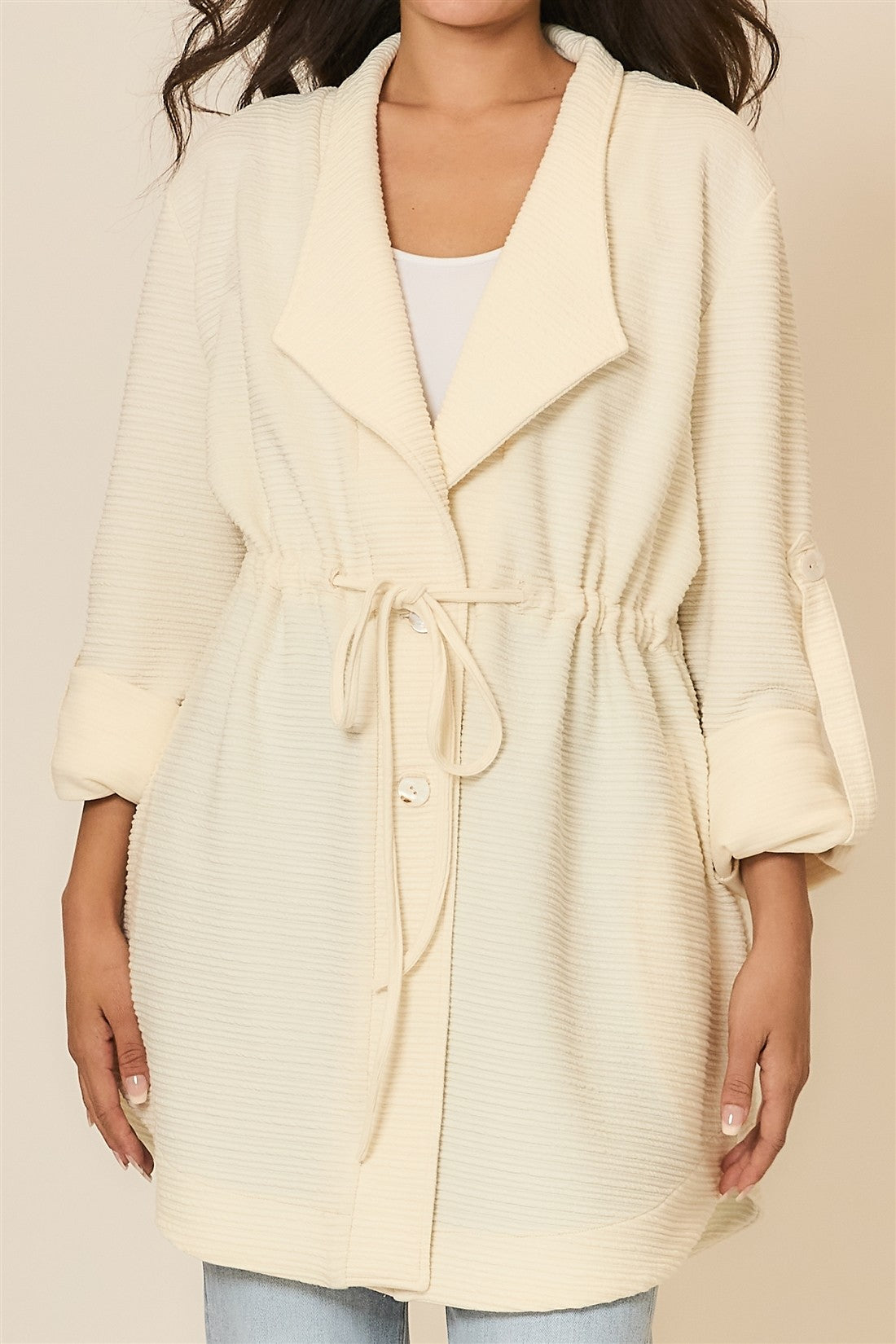Cozy Co. Crinkle Rib Textured Jacket in Cream – June Adel