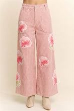 Load image into Gallery viewer, Davi &amp; Dani Washed Striped Pants with Printed Flowers in Pink
