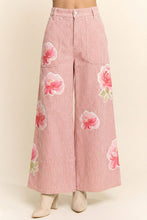 Load image into Gallery viewer, Davi &amp; Dani Washed Striped Pants with Printed Flowers in Pink
