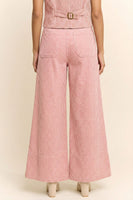 Davi & Dani Washed Striped Pants with Printed Flowers in Pink