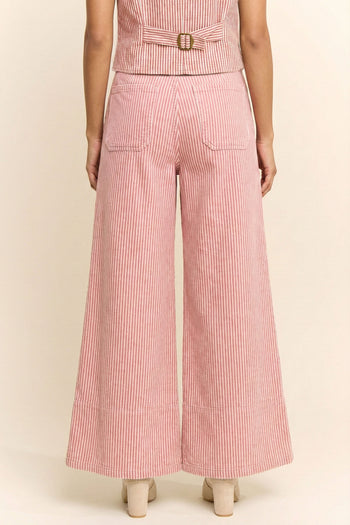 Davi & Dani Washed Striped Pants with Printed Flowers in Pink