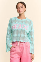 Davi & Dani Crochet Top with BEACH Letter Front in Aqua Blue