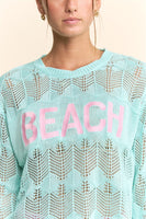 Davi & Dani Crochet Top with BEACH Letter Front in Aqua Blue