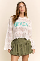 Davi & Dani Crochet Top with BEACH Letter Front in White