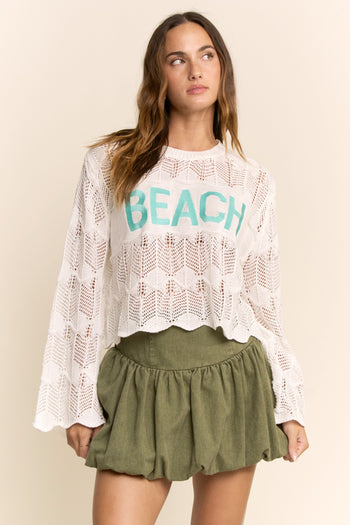 Davi & Dani Crochet Top with BEACH Letter Front in White