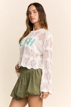 Load image into Gallery viewer, Davi &amp; Dani Crochet Top with BEACH Letter Front in White
