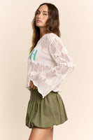 Davi & Dani Crochet Top with BEACH Letter Front in White