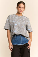 Davi & Dani Relaxed Fit Paisley Print Top in Grey Blue