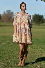 Load image into Gallery viewer, Davi &amp; Dani Mixed Print Chiffon Ruffle Tiered Babydoll Dress in Vanilla Peach
