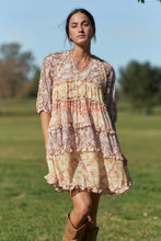 Load image into Gallery viewer, Davi &amp; Dani Mixed Print Chiffon Ruffle Tiered Babydoll Dress in Vanilla Peach
