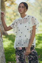 Load image into Gallery viewer, Davi &amp; Dani Sheer Polka Dot Flutter Sleeve Babydoll Top in Cream
