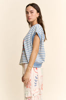 Davi & Dani Striped French Terry Patriotic Puppy Top in Blue