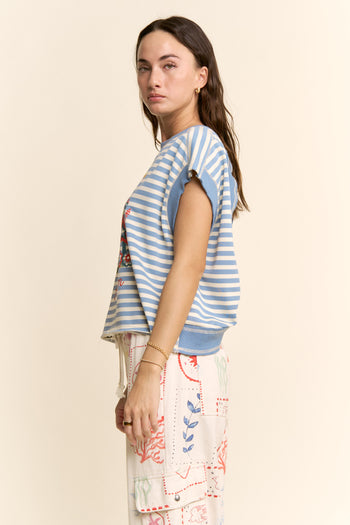 Davi & Dani Striped French Terry Patriotic Puppy Top in Blue