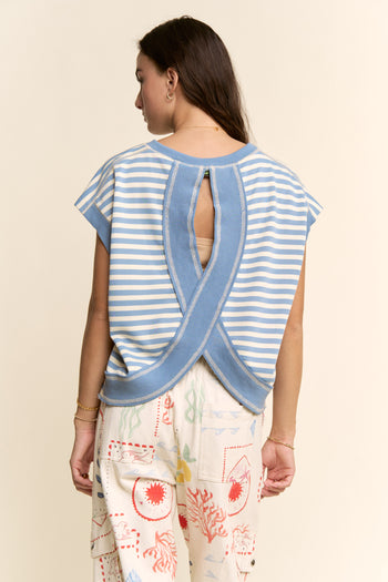 Davi & Dani Striped French Terry Patriotic Puppy Top in Blue