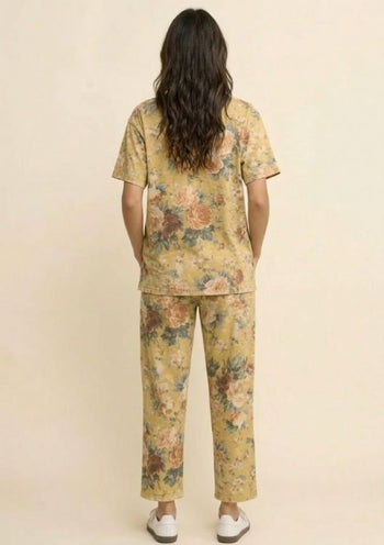 Davi & Dani Garden Flower Printed French Terry Set in Yellow