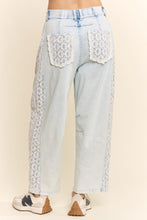 Load image into Gallery viewer, Davi &amp; Dani Baggy High Waisted Lace Trim Jeans in Light Denim
