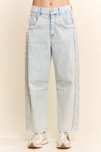 Load image into Gallery viewer, Davi &amp; Dani Baggy High Waisted Lace Trim Jeans in Light Denim

