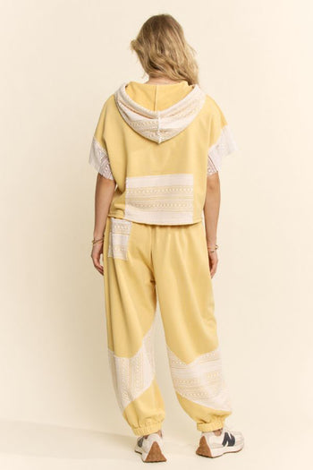 Davi & Dani Lace Panel French Terry Hoodie and Jogger Set in Butter Cream