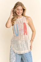 Davi & Dani USA Patchwork Lace Top in Natural