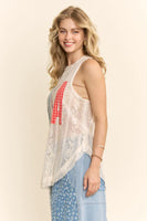Davi & Dani USA Patchwork Lace Top in Natural