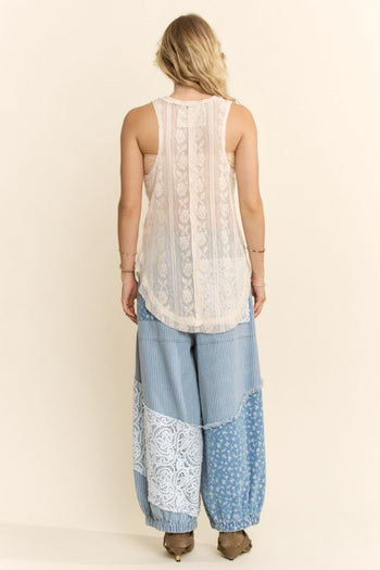 Davi & Dani USA Patchwork Lace Top in Natural