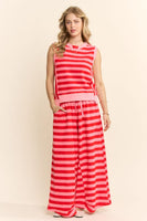Davi & Dani Towel Knit Striped Set in Pink Red