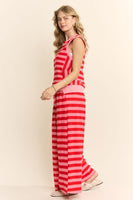 Davi & Dani Towel Knit Striped Set in Pink Red