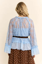 Load image into Gallery viewer, Davi &amp; Dani OVERSIZED Floral Sheer Lace Top in Light Blue
