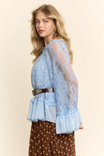Load image into Gallery viewer, Davi &amp; Dani OVERSIZED Floral Sheer Lace Top in Light Blue
