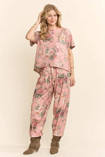 Davi & Dani Garden Flower Printed French Terry Set in Pink