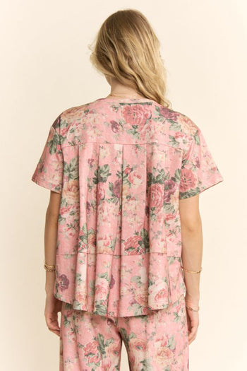 Davi & Dani Garden Flower Printed French Terry Set in Pink