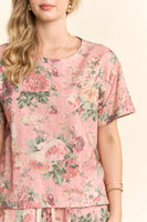 Davi & Dani Garden Flower Printed French Terry Set in Pink