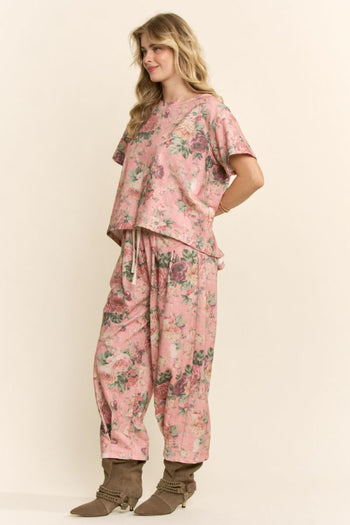Davi & Dani Garden Flower Printed French Terry Set in Pink
