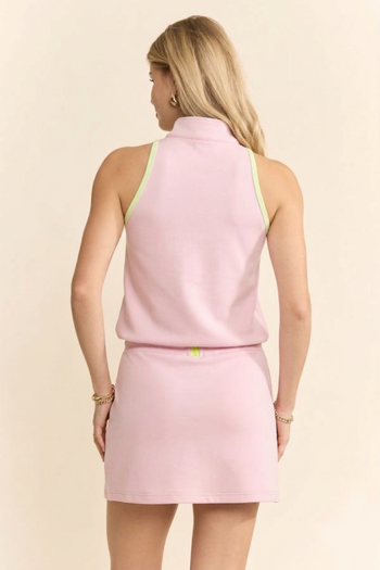 Davi & Dani Sleeveless Half Zip Top And Skort Set in Pink