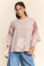 Load image into Gallery viewer, Davi &amp; Dani Floral Applique Patchwork Waffle Knit Top in Pink Multi
