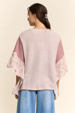 Load image into Gallery viewer, Davi &amp; Dani Floral Applique Patchwork Waffle Knit Top in Pink Multi
