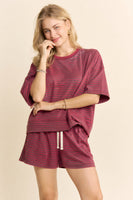 Davi & Dani OVERSIZED Striped Top and Shorts Set in Dusty Pink Multi