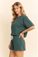 Davi & Dani OVERSIZED Striped Top and Shorts Set in Green/Pink
