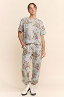Davi & Dani Floral Bouquet Printed Soft Scuba Set in Heather Grey