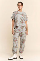 Davi & Dani Floral Bouquet Printed Soft Scuba Set in Heather Grey