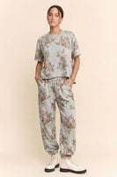 Davi & Dani Floral Bouquet Printed Soft Scuba Set in Heather Grey