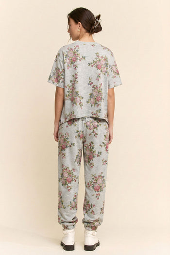 Davi & Dani Floral Bouquet Printed Soft Scuba Set in Heather Grey