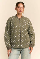 Davi & Dani Polka Dot Cotton Twill Bomber Jacket in Olive