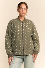 Load image into Gallery viewer, Davi &amp; Dani Polka Dot Cotton Twill Bomber Jacket in Olive
