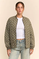 Davi & Dani Polka Dot Cotton Twill Bomber Jacket in Olive