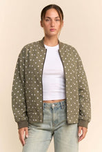 Load image into Gallery viewer, Davi &amp; Dani Polka Dot Cotton Twill Bomber Jacket in Olive
