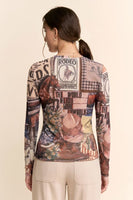 Davi & Dani WESTERN Sheer Mesh Top in Wild Horse