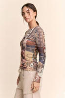 Davi & Dani WESTERN Sheer Mesh Top in Wild Horse